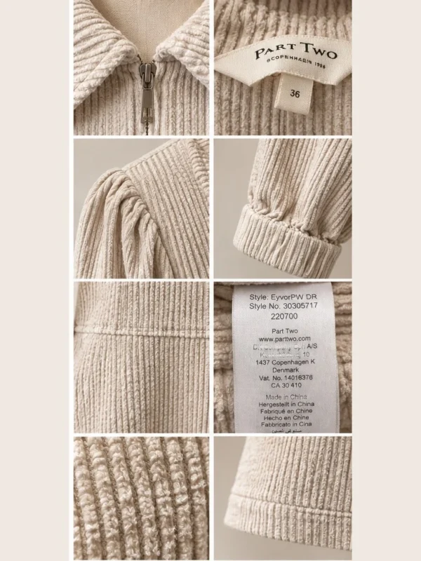 Image for 'Part Two' dress in cream corduroy – Size 36 (S)