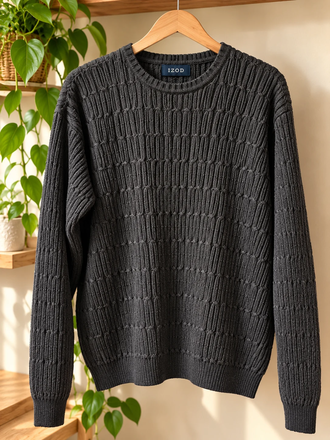 Chandail IZOD en coton texturé – Gris charbon | Médium *Autre seconde main
