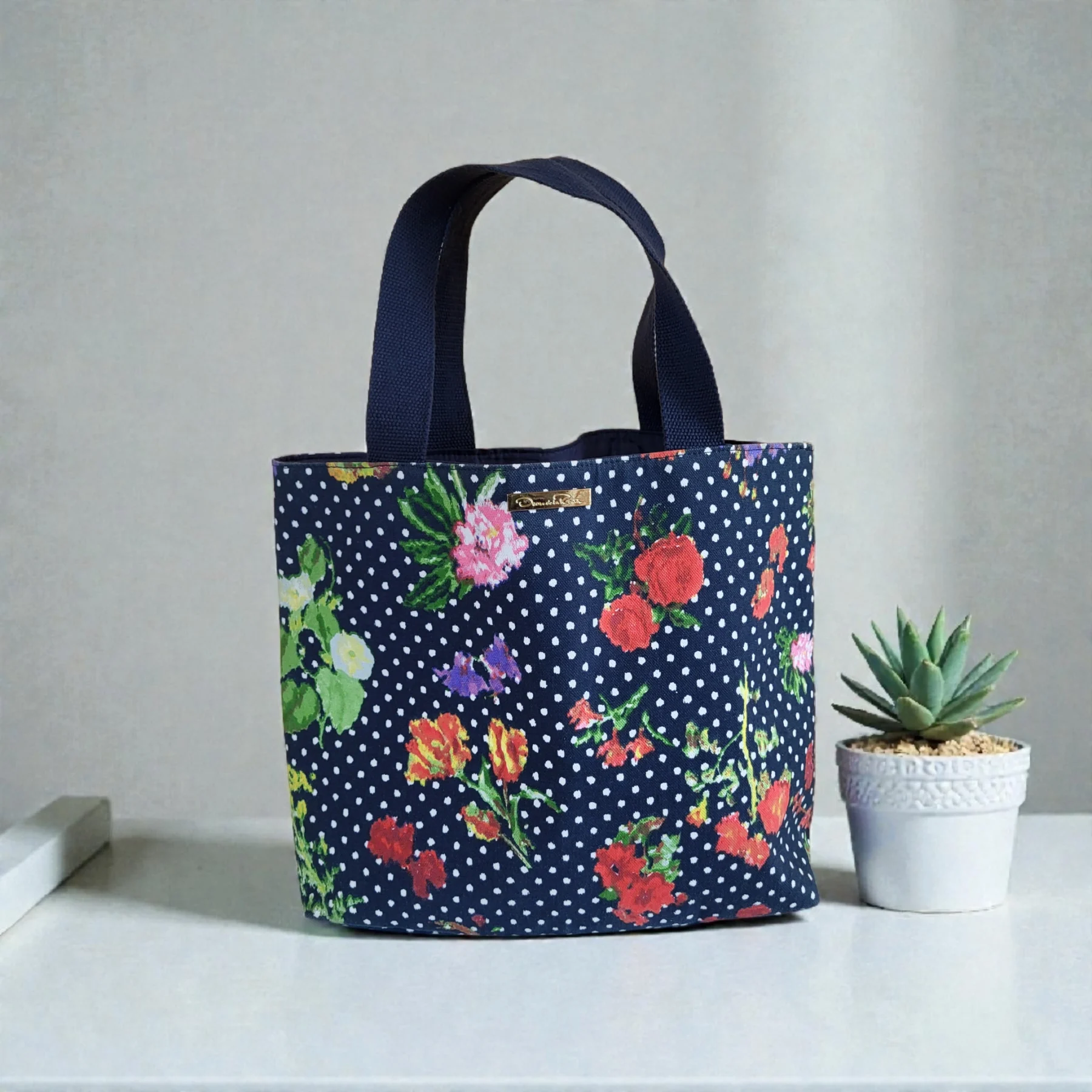Sac fourre-tout Oscar de La Renta en toile à motifs floraux et à pois Oscar De la Renta seconde main