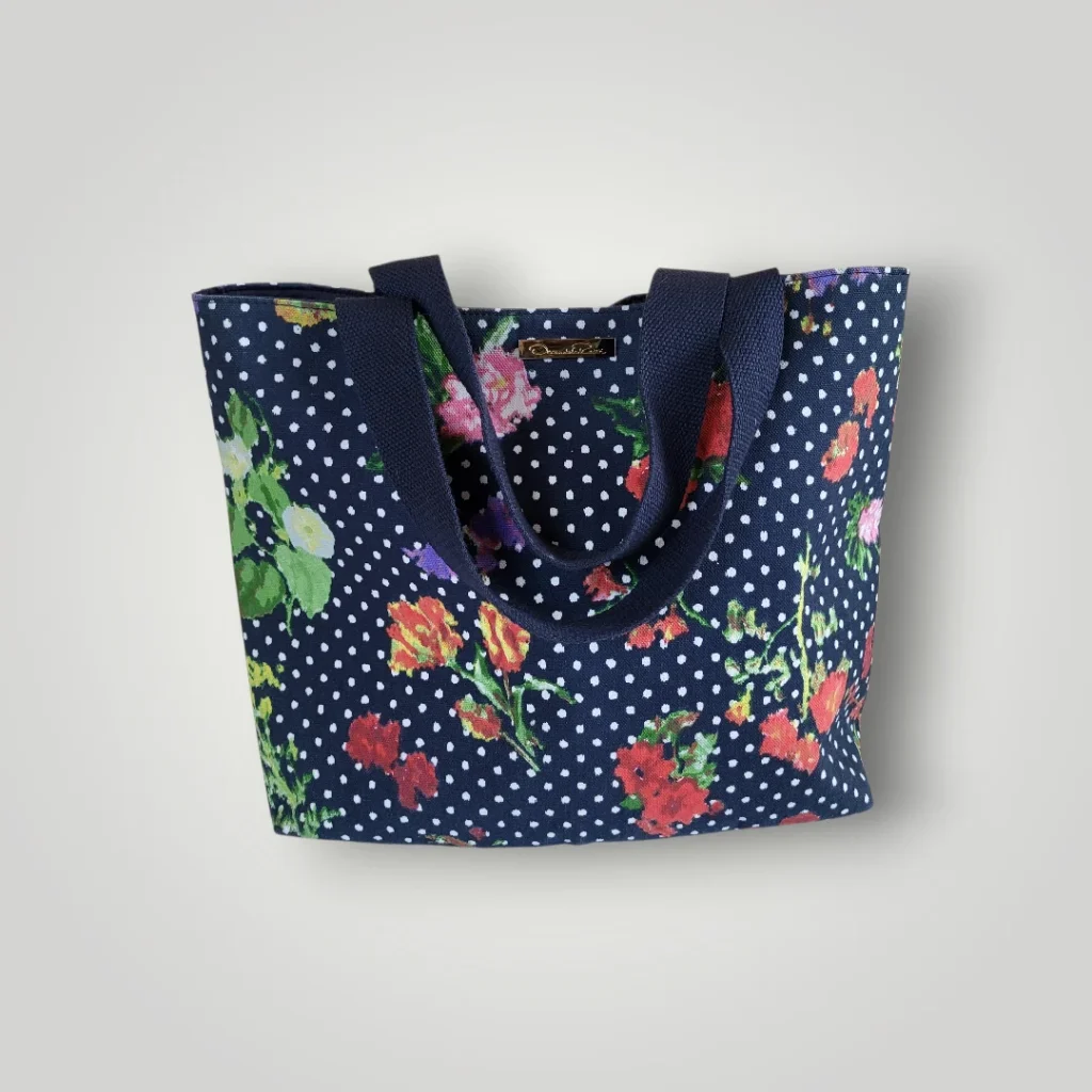 Image for Sac fourre-tout Oscar de La Renta en toile à motifs floraux et à pois