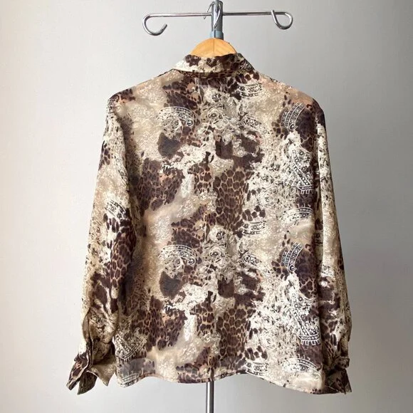 Image for Chemise boutonnée fluide à motif animalier vintage Y2K brun et beige