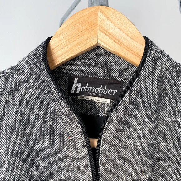 Image for Blazer en tweed semi-ajusté élégant gris et noir vintage des années 80