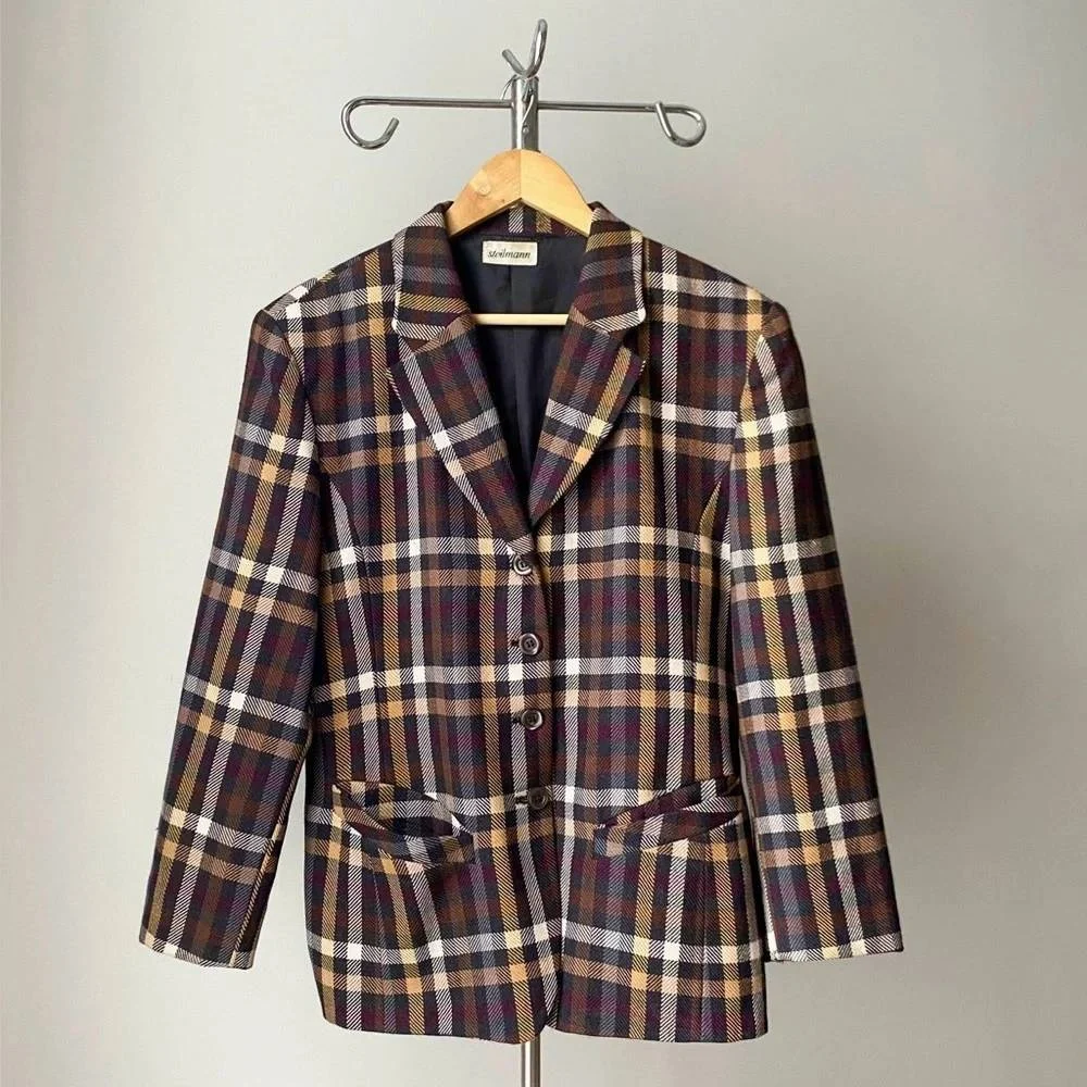 Blazer structuré à carreaux jaune et mauve style Clueless vintage des années 80 Vintage seconde main