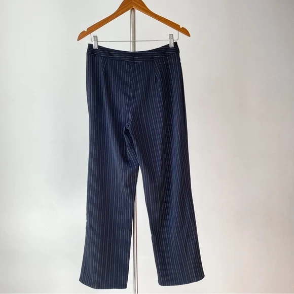 Image for Mid-rise cropped trousers with vintage navy blue and white tennis stripes from the 1990s, size M (Medium)