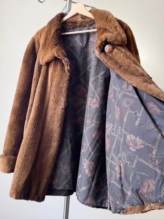 Image for Manteau court en fourrure de castor rasé brun  vintage des années 1980 taille G/TG