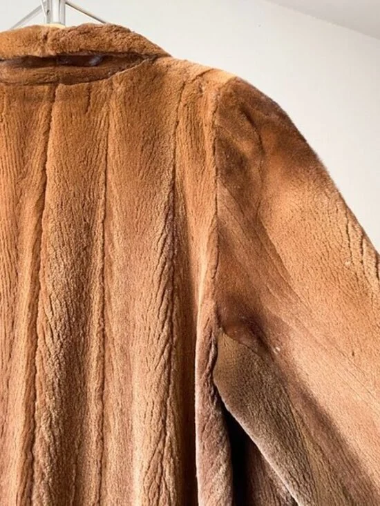 Image for Manteau court en fourrure de castor rasé brun  vintage des années 1980 taille G/TG