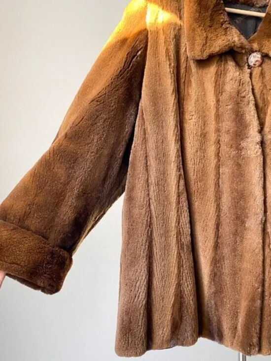 Image for Manteau court en fourrure de castor rasé brun  vintage des années 1980 taille G/TG