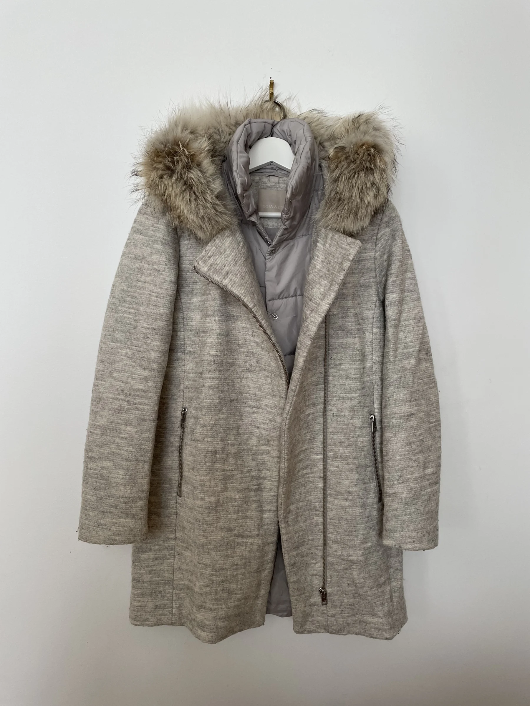 Manteau Soia & Kyo gris chiné à capuchon – XS Soïa and Kyo seconde main