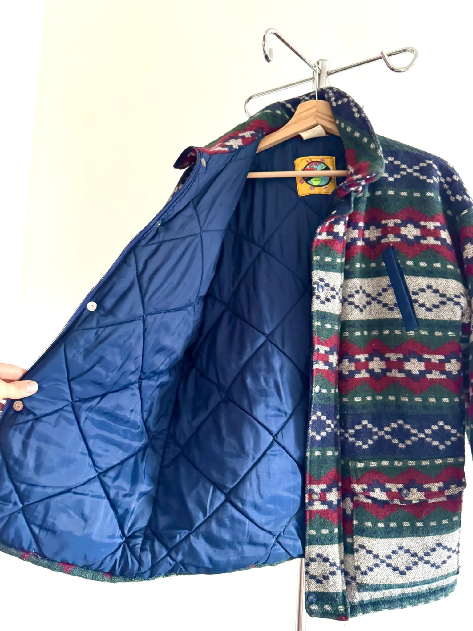 Image for Veste vintage rouge bleu vert à motif géométrique aztèque sud-ouest en laine mélangée isolée