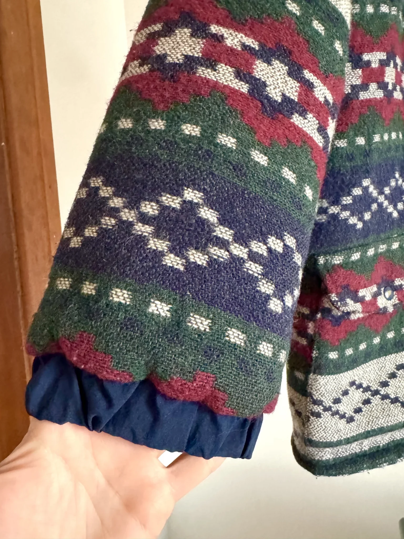 Image for Veste vintage rouge bleu vert à motif géométrique aztèque sud-ouest en laine mélangée isolée