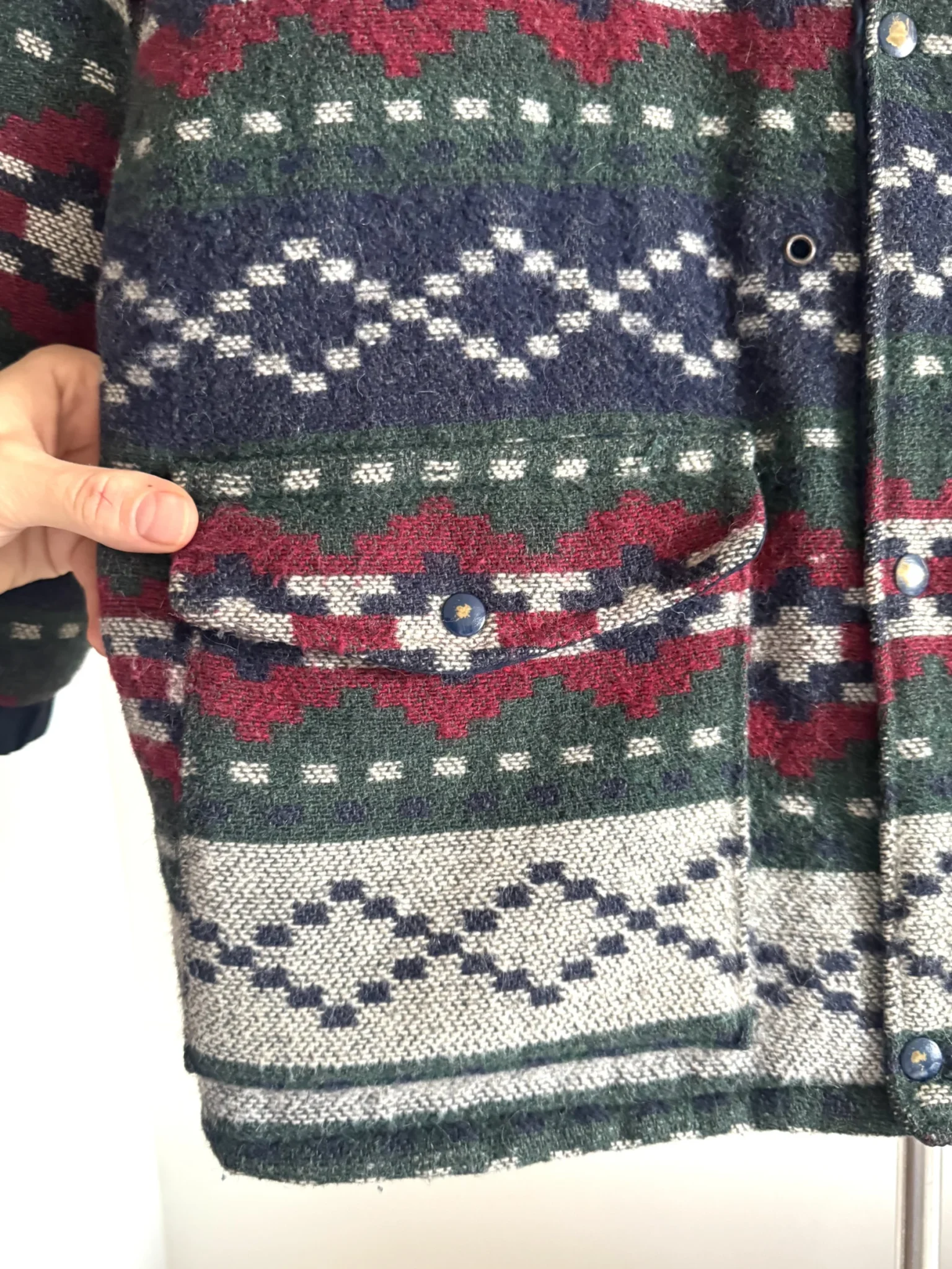 Image for Veste vintage rouge bleu vert à motif géométrique aztèque sud-ouest en laine mélangée isolée