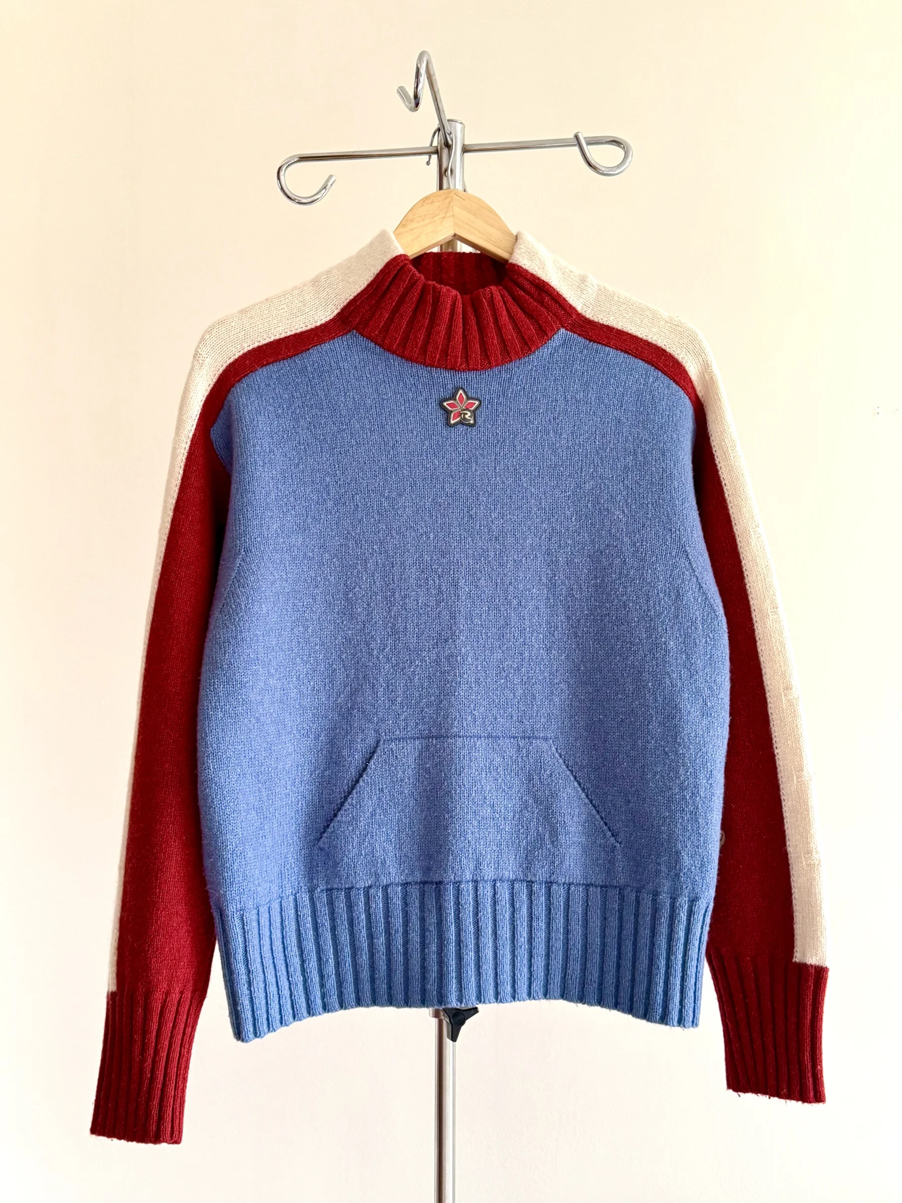 Rare Chandail de ski en tricot vintage Y2K Rossignol Fabriqué en France Color-Block Orange Crème Bleu Bébé Bleu Rossignol seconde main