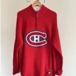 Featured thumbnail for Chandail de hockey en tricot épais col quart de zip officiel de la LNH - Canadiens de Montréal Taille XL