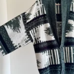 Thumbnail for Cardigan en tricot vert forêt rétro surdimensionné à motif géométrique et col châle Taille L/XL