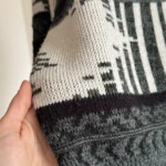 Thumbnail for Cardigan en tricot vert forêt rétro surdimensionné à motif géométrique et col châle Taille L/XL