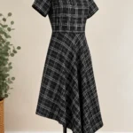 Featured thumbnail for Robe Vince Camuto à carreaux noir et blanc – Taille 12 – Coupe asymétrique