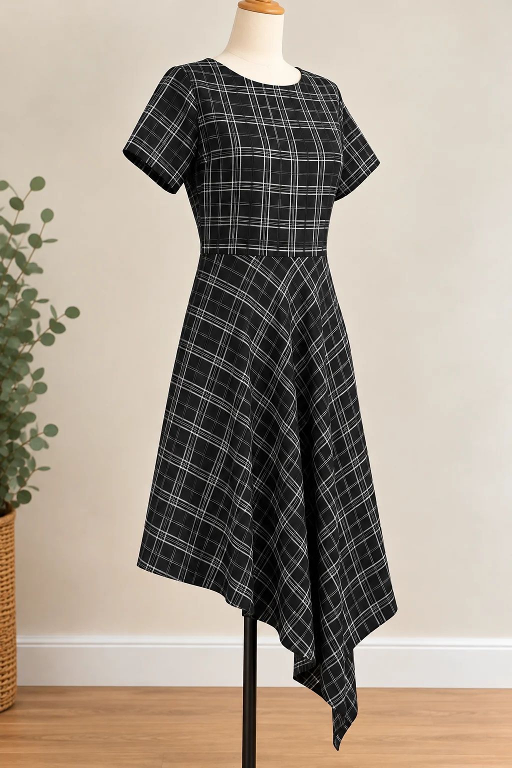 Robe Vince Camuto à carreaux noir et blanc – Taille 12 – Coupe asymétrique Vince Camuto seconde main