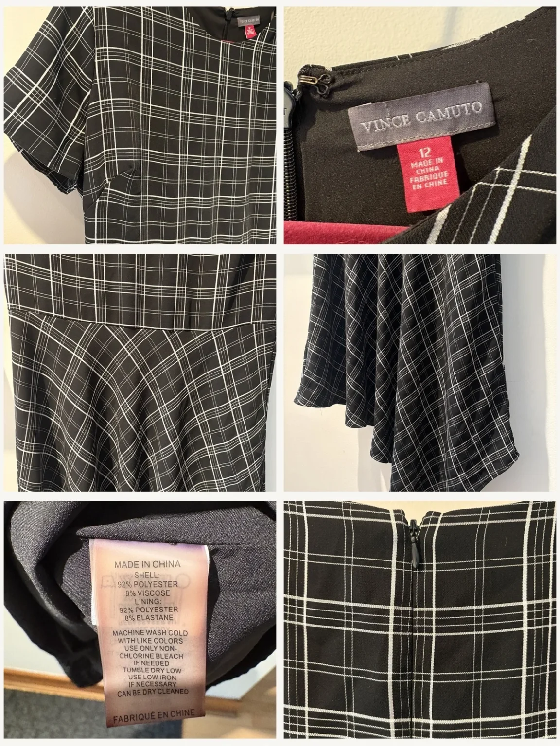 Image for Robe Vince Camuto à carreaux noir et blanc – Taille 12 – Coupe asymétrique