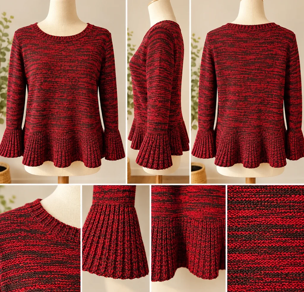 Image for Chandail en tricot chiné rouge et noir – Manches évasées – Style artisanal