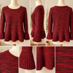 Thumbnail for Chandail en tricot chiné rouge et noir – Manches évasées – Style artisanal