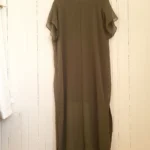 Thumbnail for Robe tunique Zara vert olive, semi transparente col en V, longueur midi