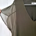 Thumbnail for Robe tunique Zara vert olive, semi transparente col en V, longueur midi