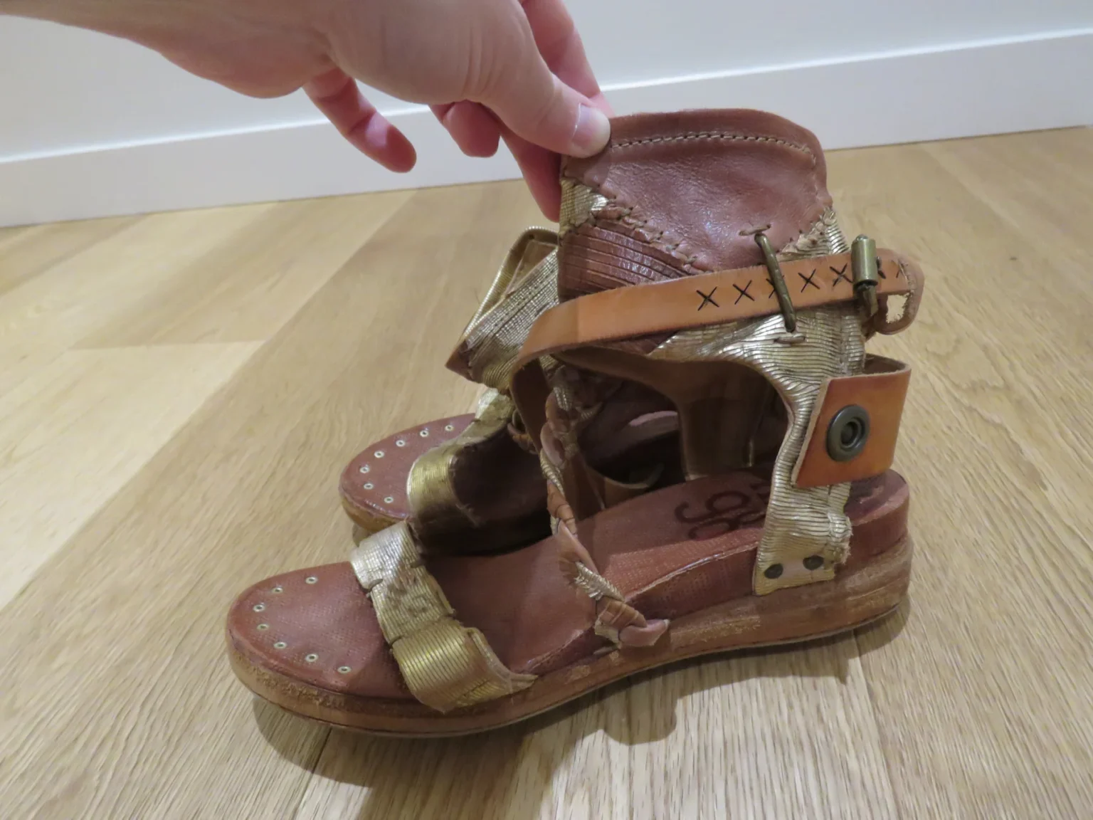 Image for A.S. 98 Ramos Clou Leather Gladiator Sandal Shoes in Tan US 8.5/9 Boho Grunge