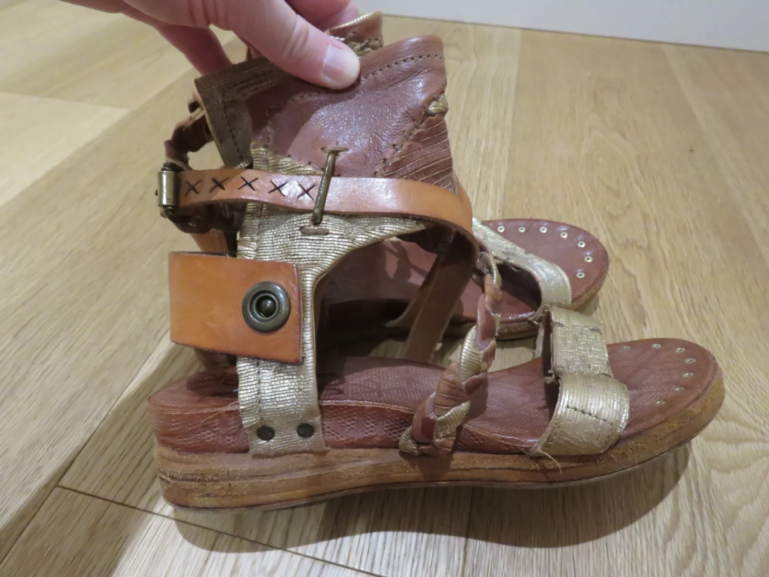 Image for A.S. 98 Ramos Clou Leather Gladiator Sandal Shoes in Tan US 8.5/9 Boho Grunge