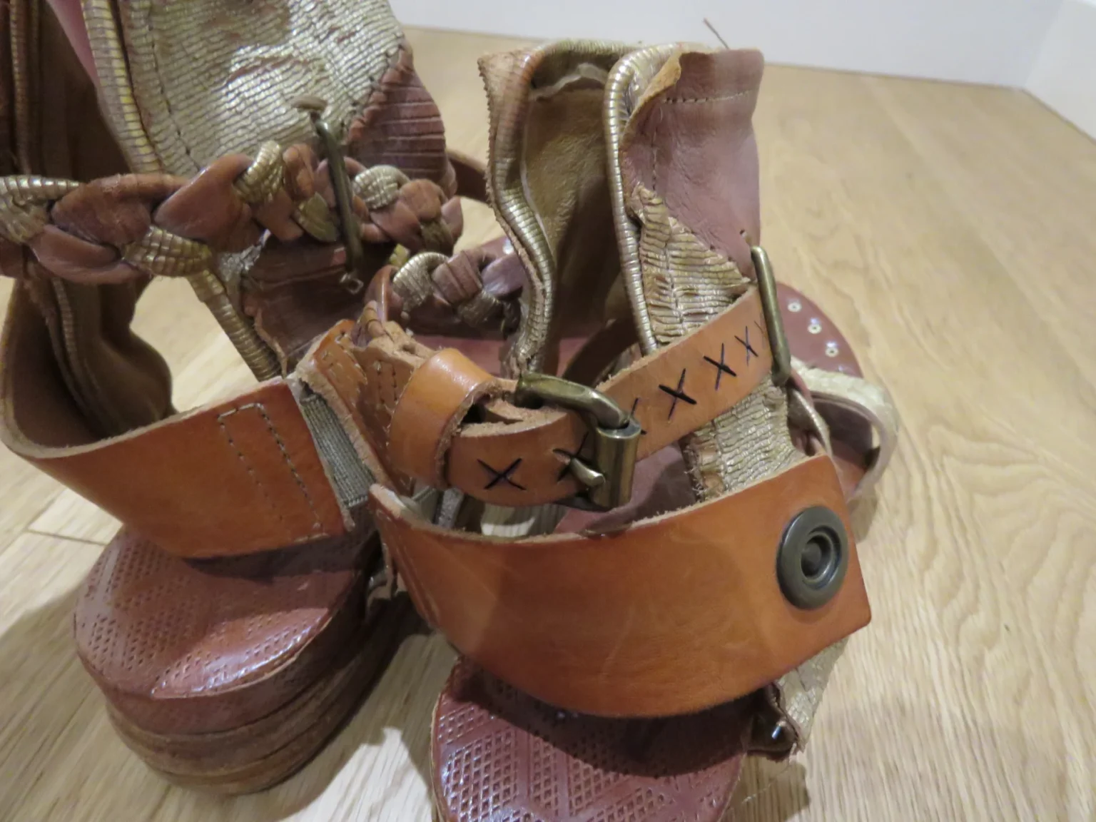 Image for A.S. 98 Ramos Clou Leather Gladiator Sandal Shoes in Tan US 8.5/9 Boho Grunge