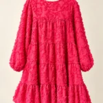 Featured thumbnail for Icône par Simons – Robe rose fuchsia à fleurs texturées – XL