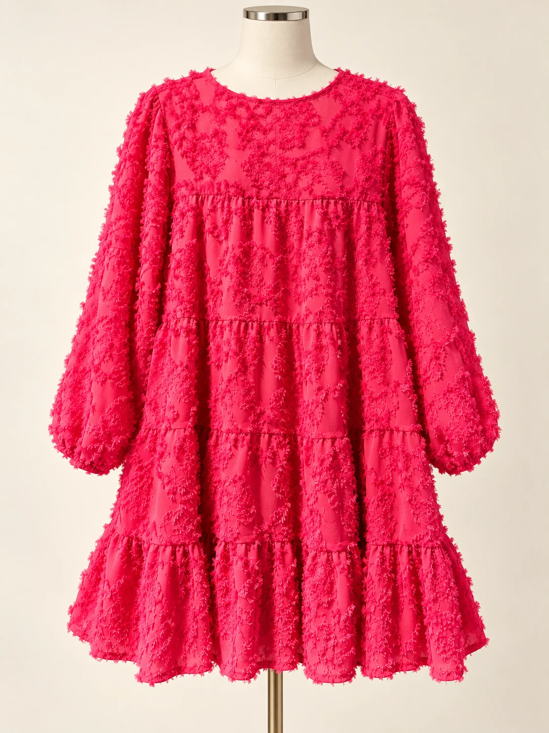 Icône par Simons – Robe rose fuchsia à fleurs texturées – XL Icone seconde main
