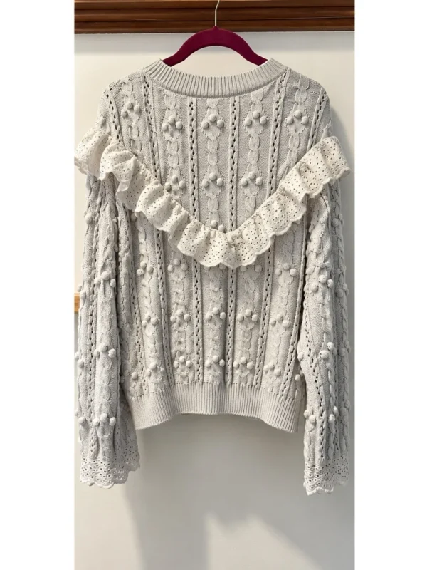 Image for Divided HM – Knitted jumper with pom-poms and broderie anglaise – M