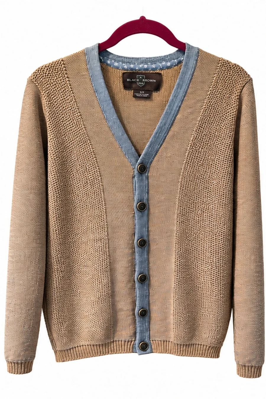 🤎 Black Brown 1826 – Cardigan en tricot texturé beige et bleu *Autre seconde main