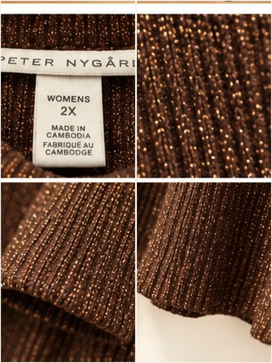 Image for Peter Nygård – Brown knitted top with gold glitter – Size 2X