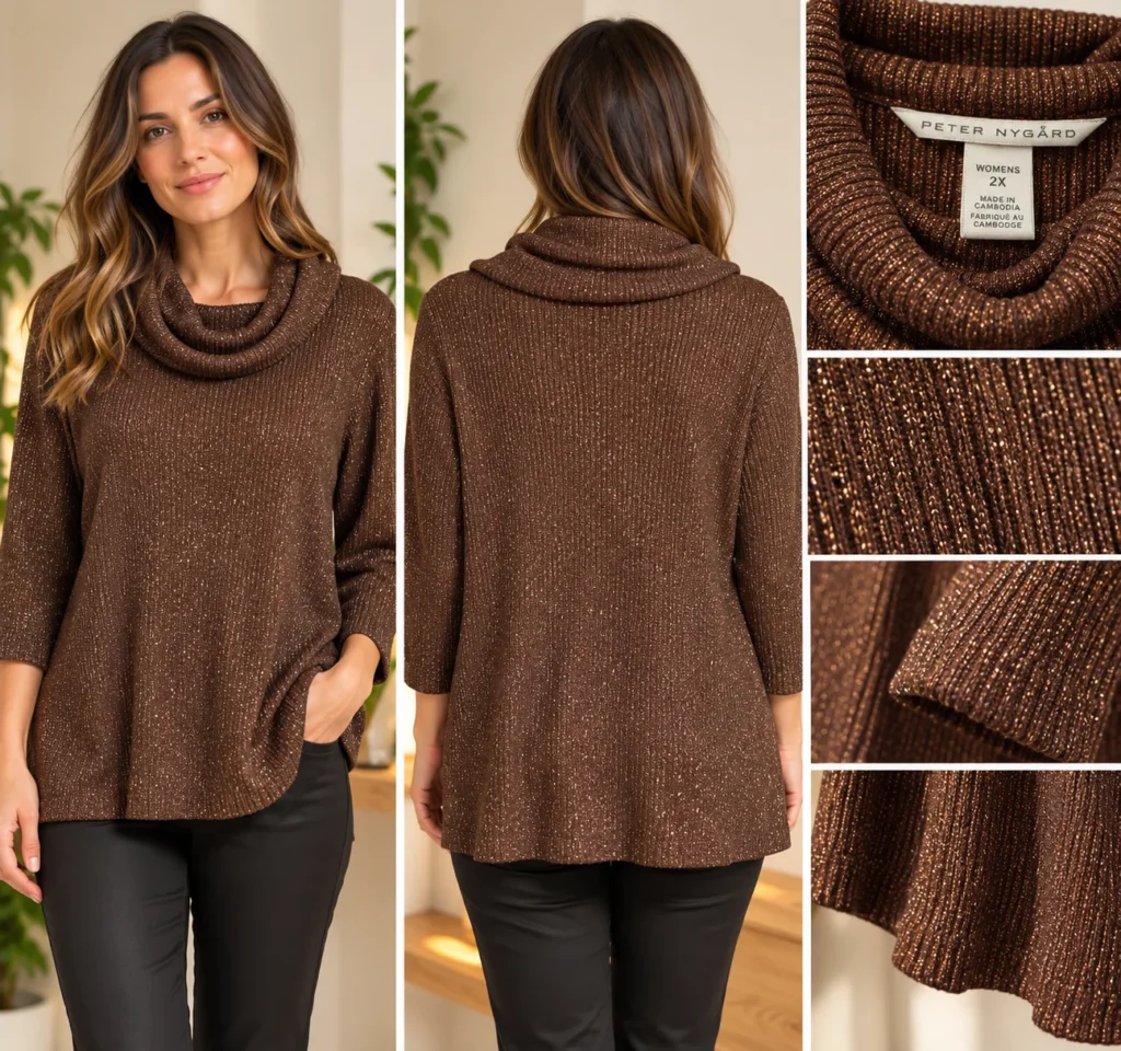 Image for Peter Nygård – Brown knitted top with gold glitter – Size 2X