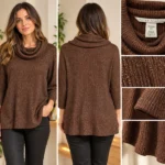Thumbnail for Peter Nygård – Brown knitted top with gold glitter – Size 2X