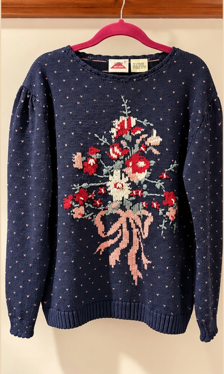 Image for Lady Outlook – Navy blue jumper with floral embroidery – 100% cotton