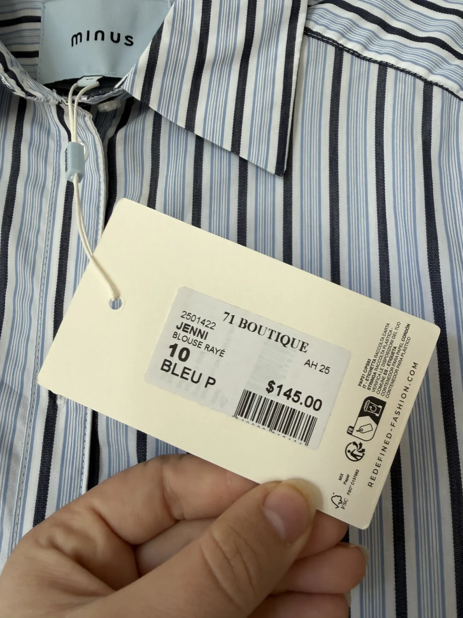 Image for Minus Neuf blue striped shirt, size 40 (L)