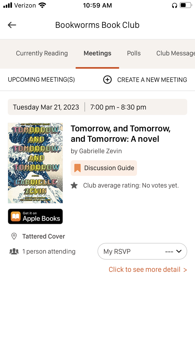 Image of Bookclubs app meeting tab