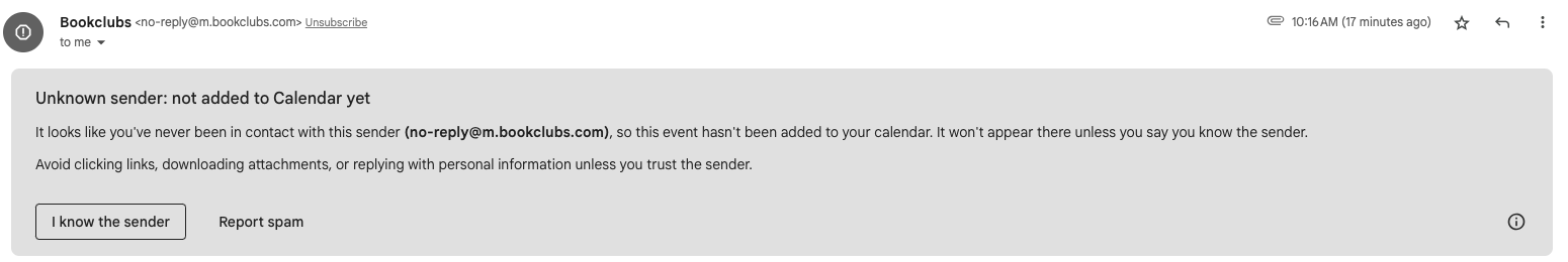 Notification from Gmail about Unknown sender