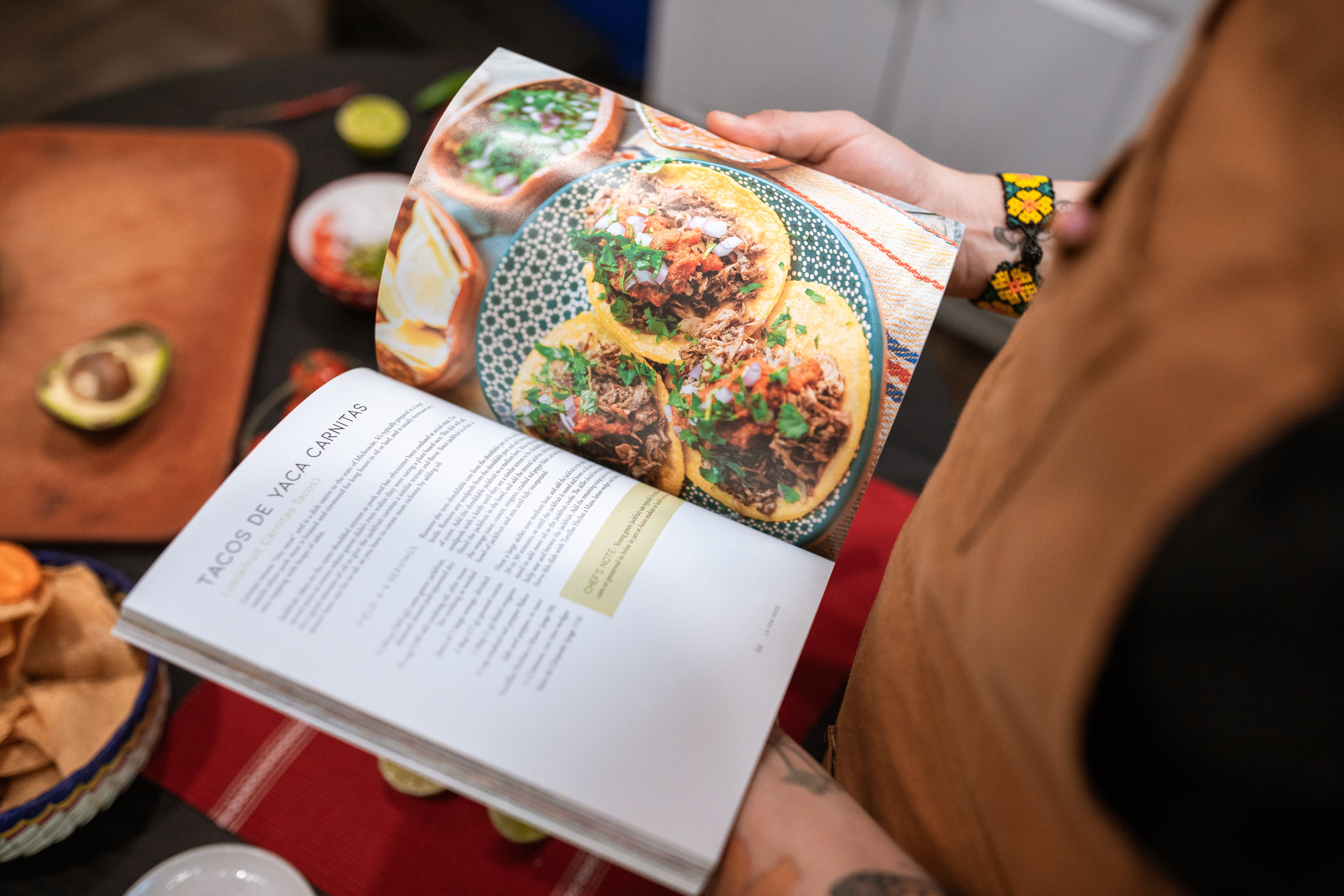 Cookbook opened to a taco recipe