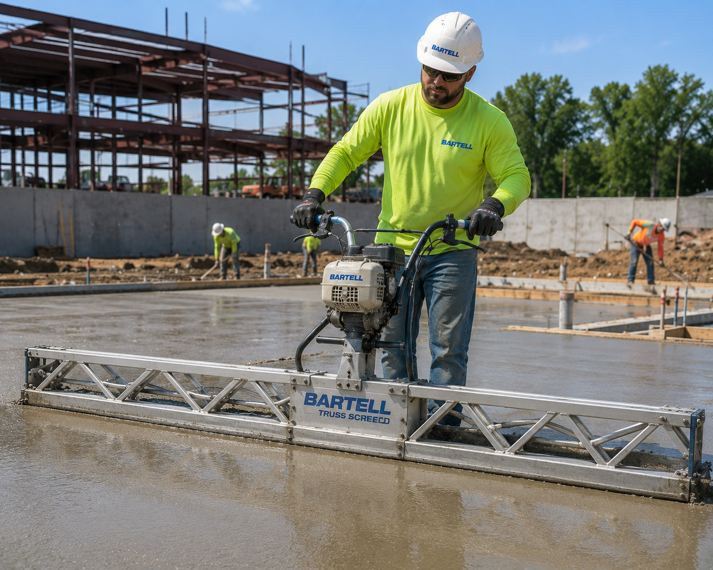 Bartell concrete mortar mixer mixing cement on a construction job site