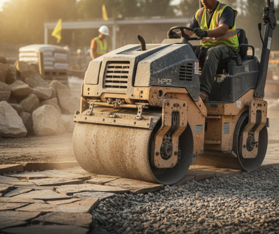 Stone Rhino Roller Compactor on a construction site