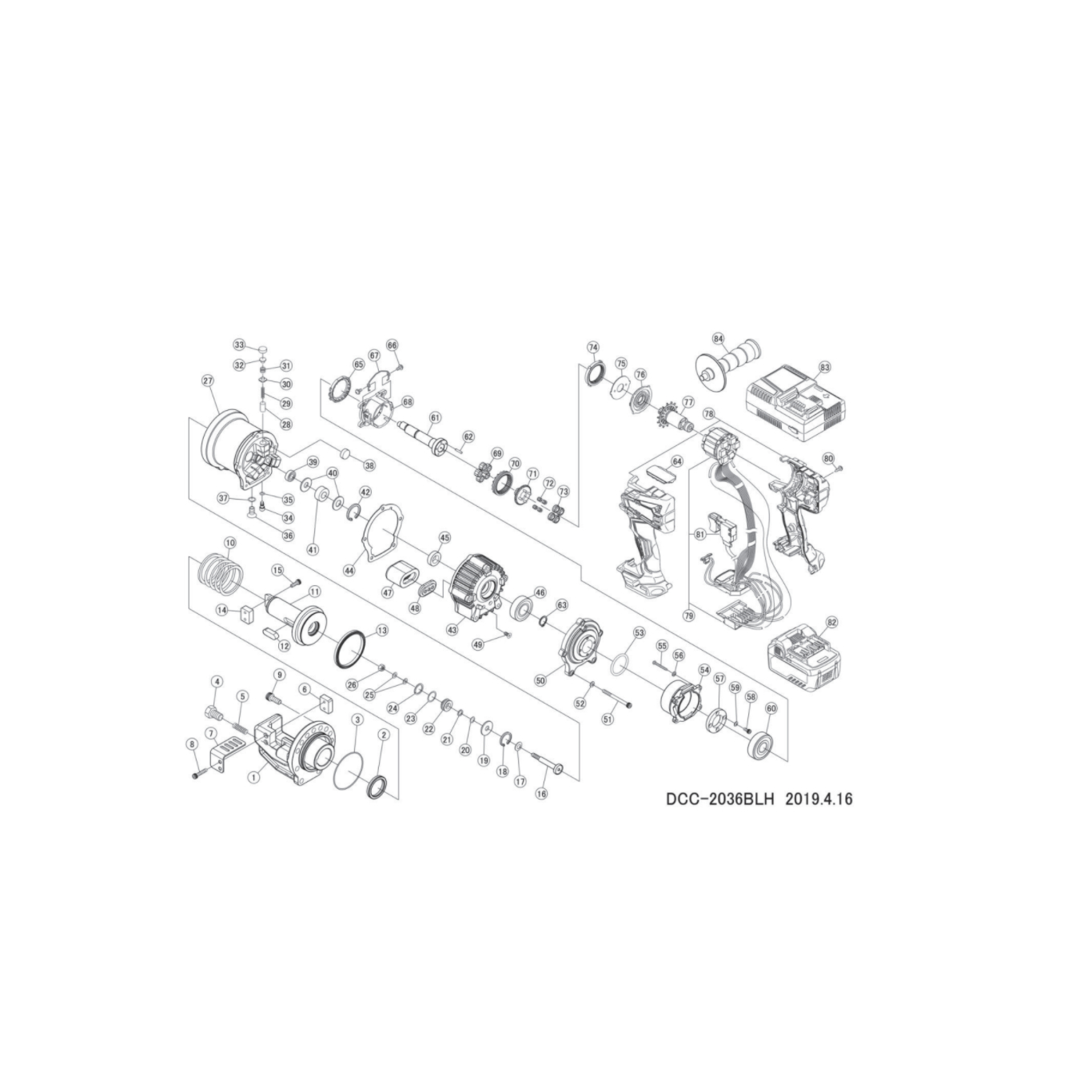 DCC-2036BLH Benner Nawman Cordless Rebar Cutter Parts