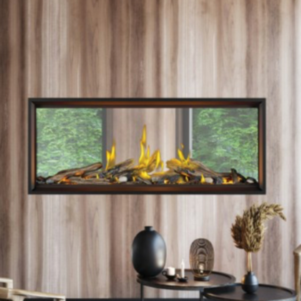 Napoleon Tall Linear Vector See-Thru Gas Fireplace with Luminous Logs
