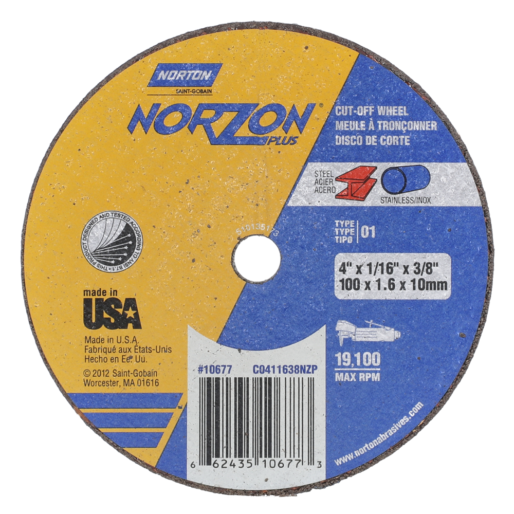 66243510677 Norton Clipper 4 x 1/16 x 3/8 In. NorZon Plus Cut-Off