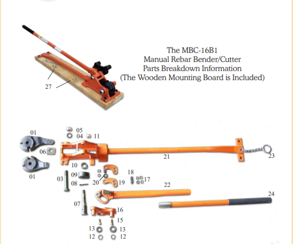 MBC-16B1 Benner Nawman Manual Rebar Bender Parts