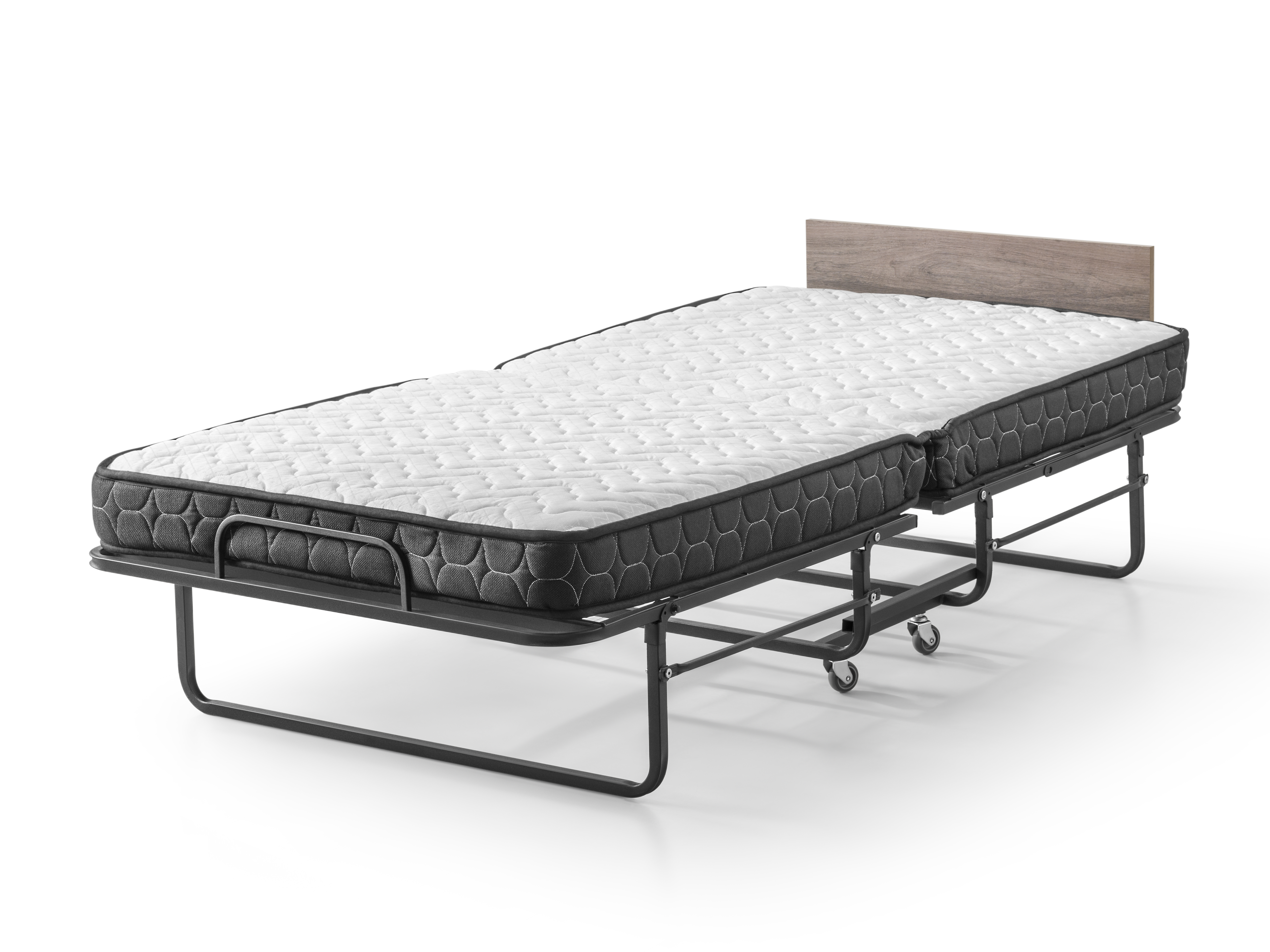 Folding Bed with a Headboard - 6" Spring Mattress - Large Wheels