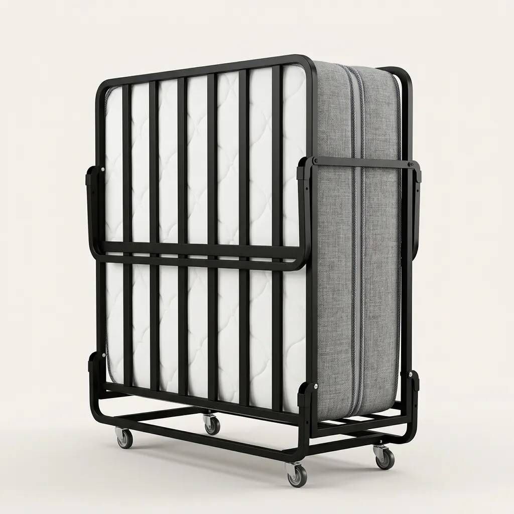 Folding Bed with a Headboard - 6 Inch Foam Mattress - Large Wheels