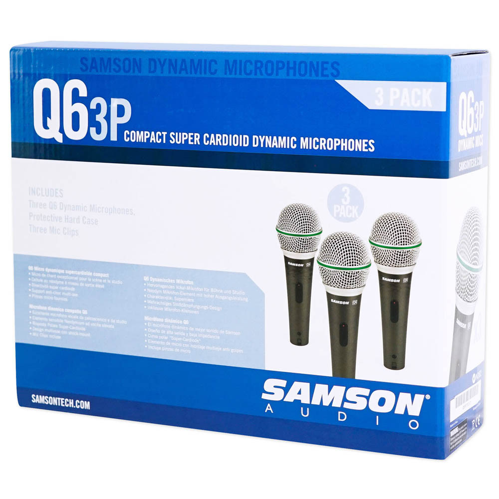 Samson Q6 Dynamic Mic 3-Pack Three Dynamic Vocal Microphones